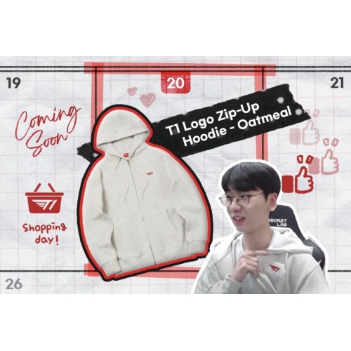 T1 Logo Zip-Up Hoodie - Oatmeal